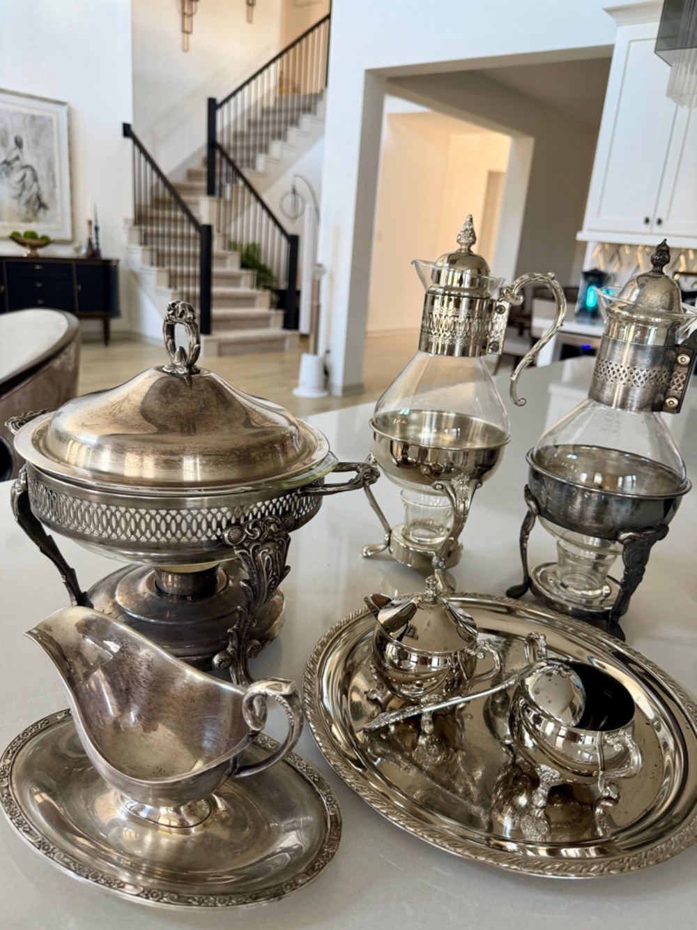 Silver Plated Sugar and Creamer Serving Set plus add ons.Polished Silver Finish
